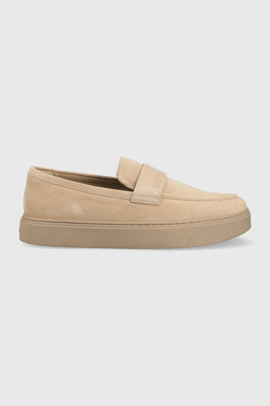 beżowy Calvin Klein mokasyny skórzane HM0HM00991 LOW TOP MOC HYBRID SUE Męski