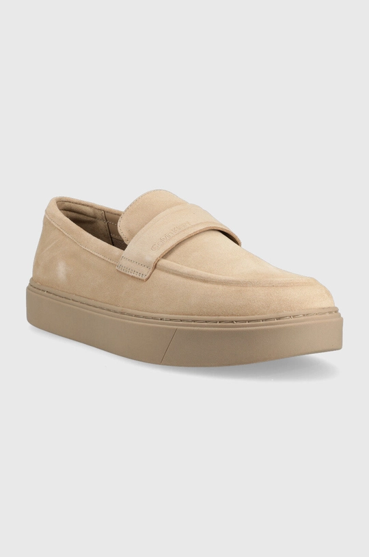 Calvin Klein mokasyny skórzane HM0HM00991 LOW TOP MOC HYBRID SUE beżowy