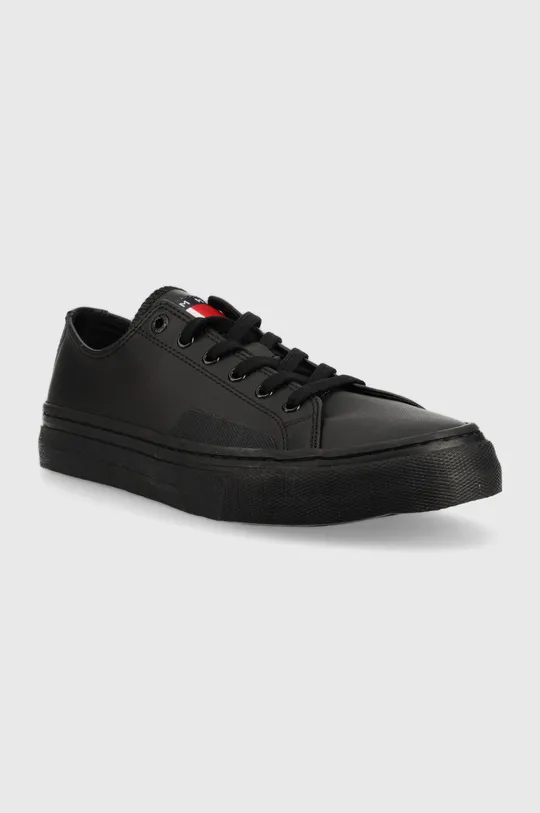 Πάνινα παπούτσια Tommy Jeans Leather Vulc Tjm Ess μαύρο