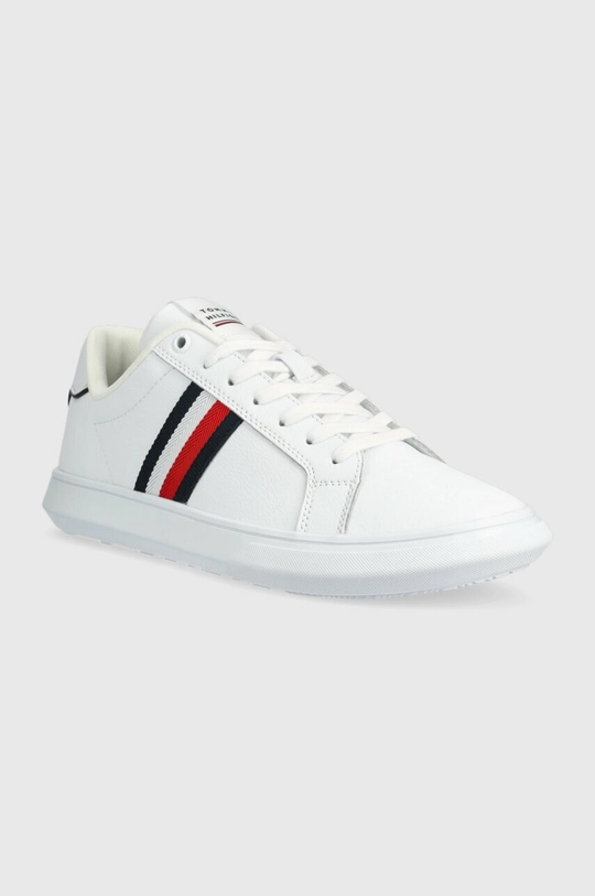 Tommy Hilfiger bőr tornacipő CORPORATE LEATHER CUP STRIPES fehér