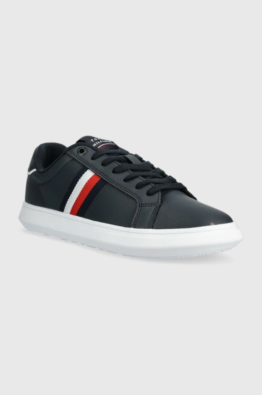 Tommy Hilfiger bőr tornacipő CORPORATE LEATHER CUP STRIPES sötétkék