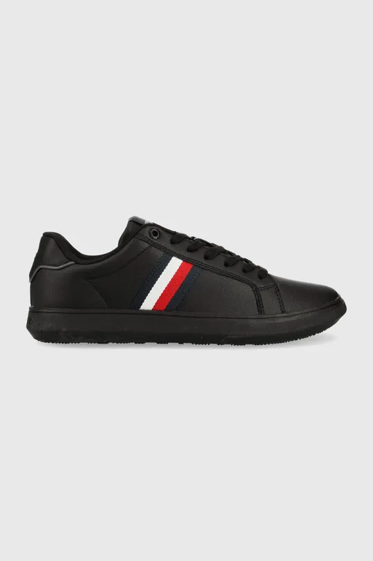 fekete Tommy Hilfiger bőr tornacipő CORPORATE LEATHER CUP STRIPES Férfi