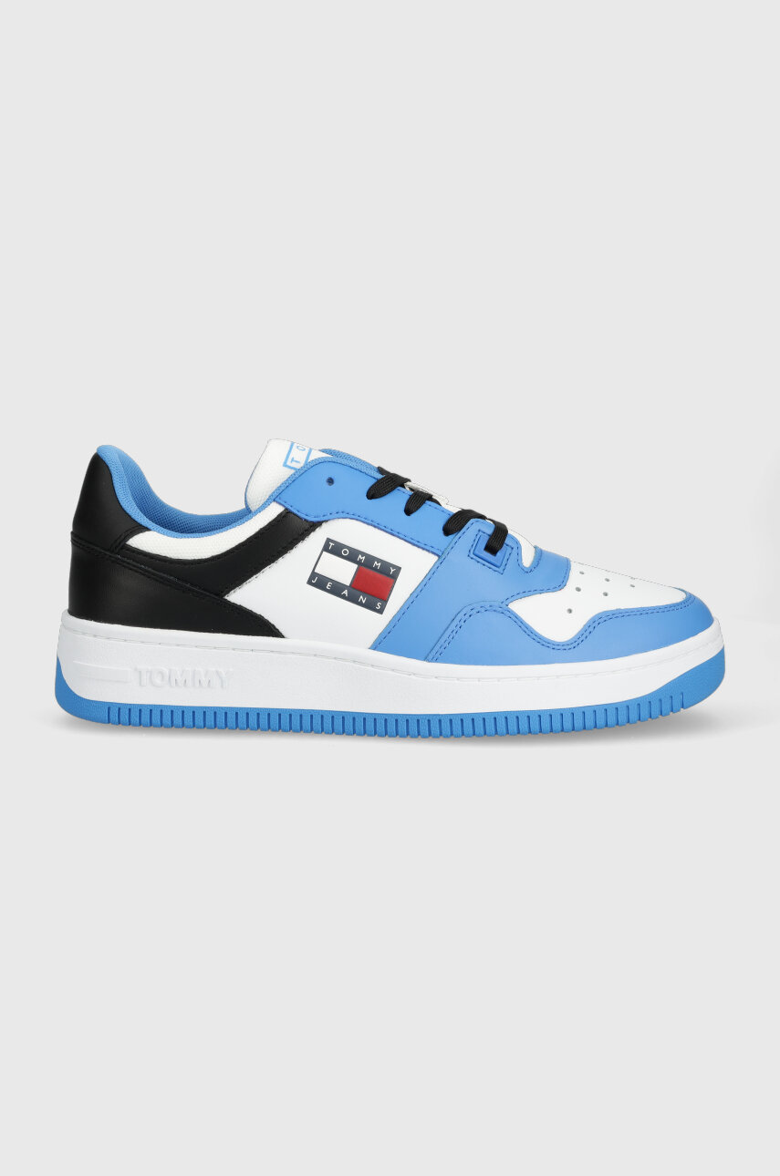 světle modrá Kožené sneakers boty Tommy Jeans BASKET LEATHER Pánský