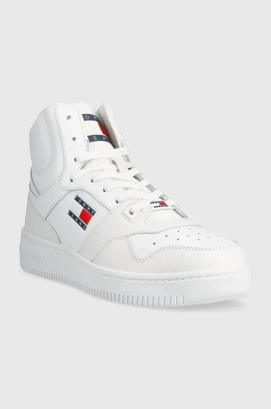 Δερμάτινα αθλητικά παπούτσια Tommy Jeans MID CUT BASKET λευκό