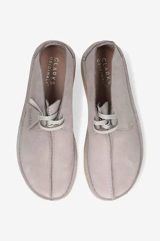 gray Clarks leather shoes Desert Trek