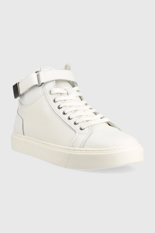 Δερμάτινα αθλητικά παπούτσια Calvin Klein HIGH TOP LACE UP W/PLAQUE λευκό