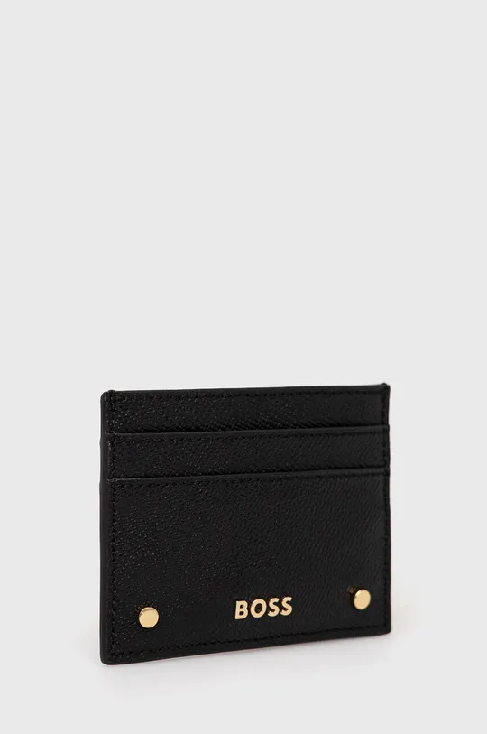 Шкіряний футляр для кредитних карт з брелоком BOSS чорний
