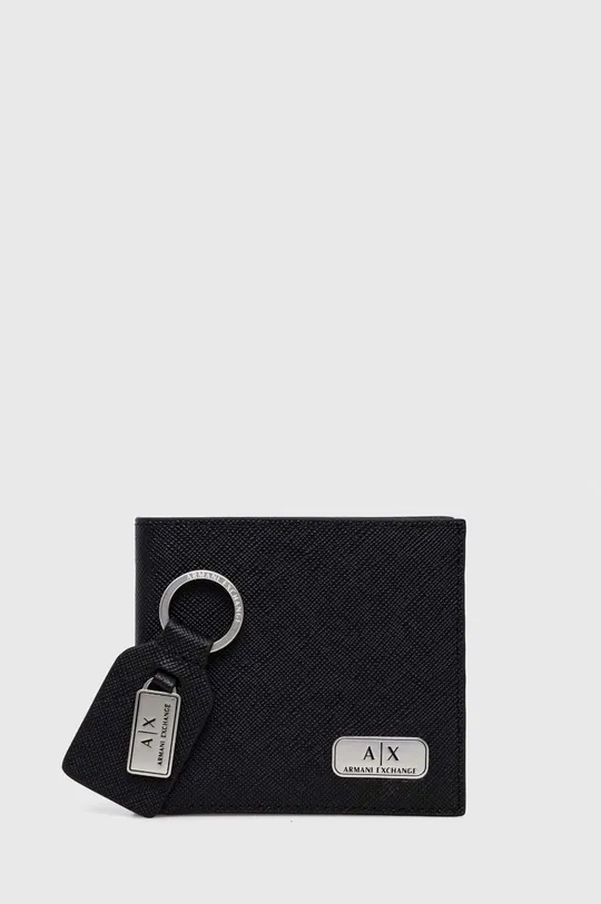 črna Usnjena denarnica in obesek za ključe Armani Exchange Moški