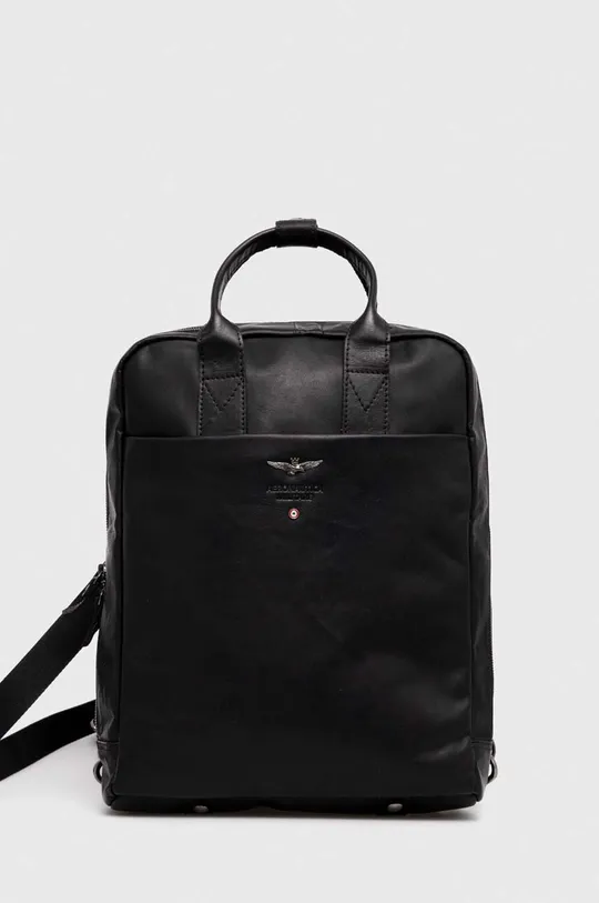 чёрный Кожаный рюкзак Aeronautica Militare Мужской