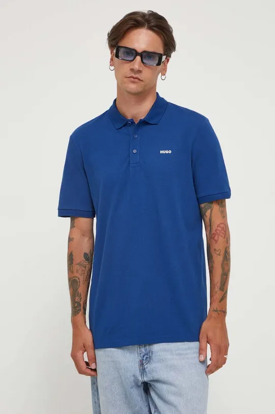 plava Pamučna polo majica HUGO Muški