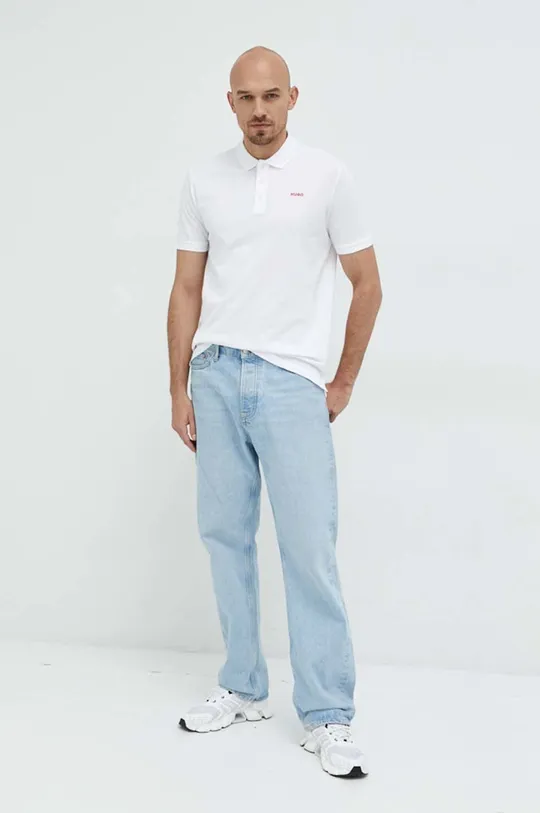 Βαμβακερό μπλουζάκι πόλο HUGO λευκό