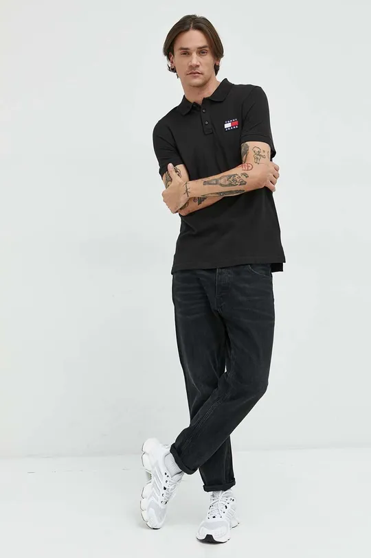 Βαμβακερό μπλουζάκι πόλο Tommy Jeans μαύρο