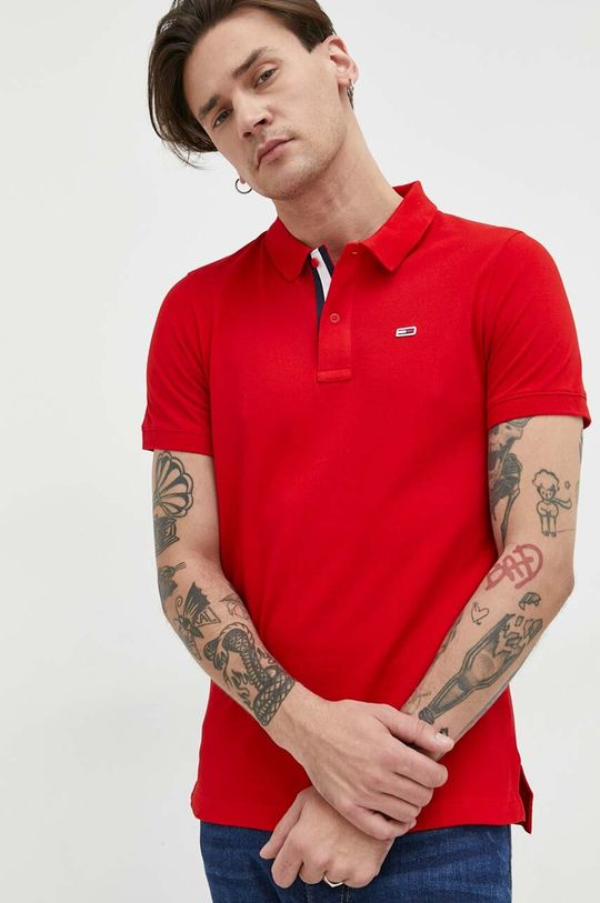 červená Bavlněné polo tričko Tommy Jeans Pánský