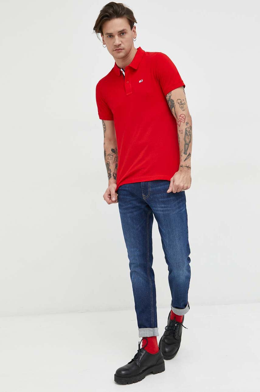 Bavlněné polo tričko Tommy Jeans červená