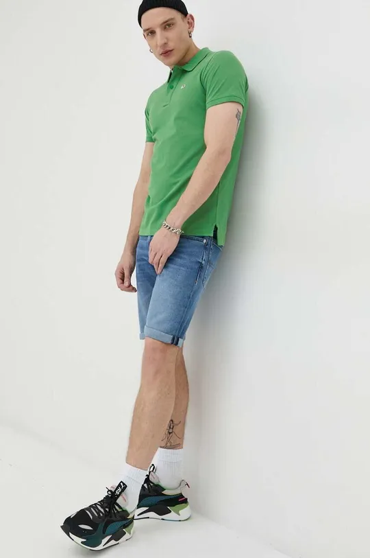 Βαμβακερό μπλουζάκι πόλο Tommy Jeans πράσινο