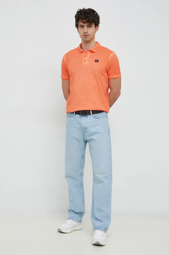 Βαμβακερό μπλουζάκι πόλο Paul&Shark πορτοκαλί