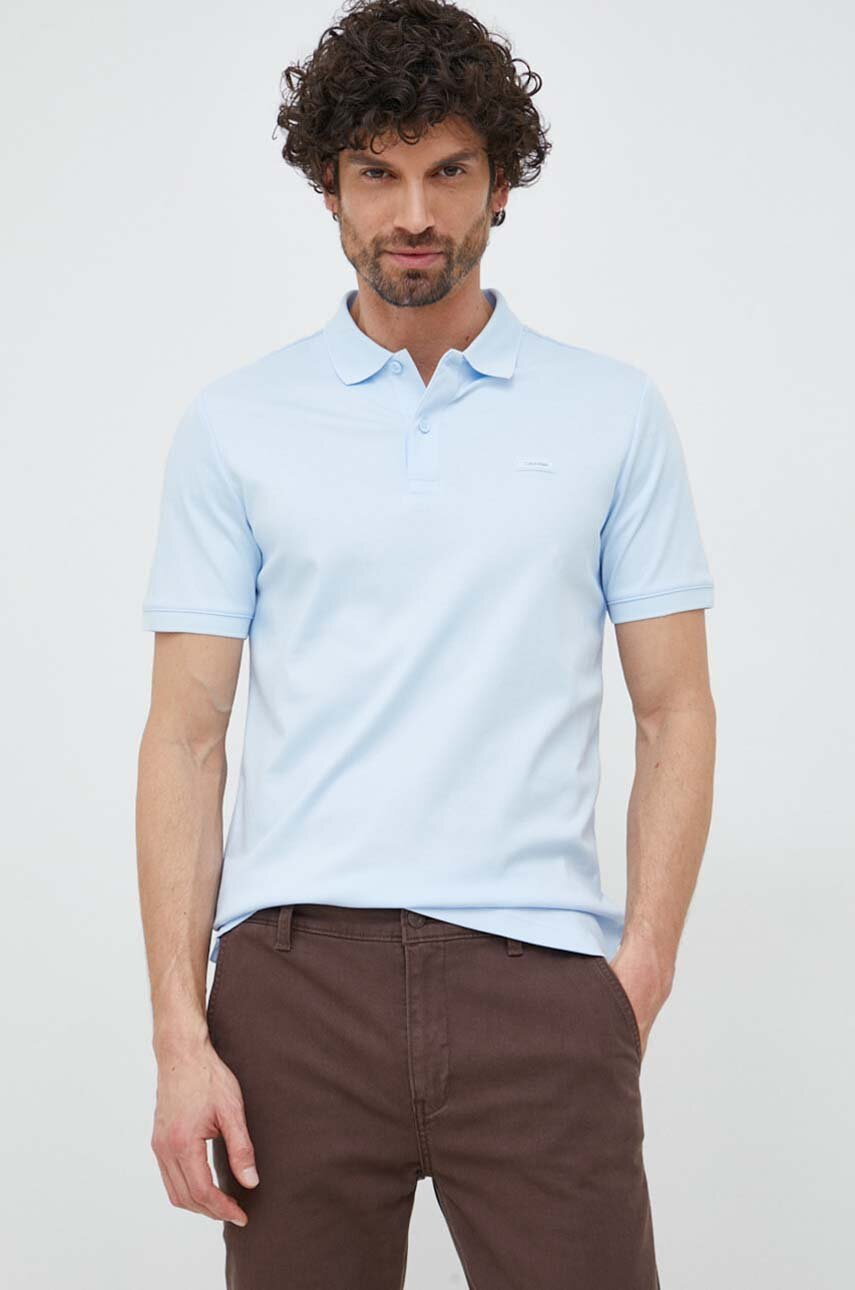 svetlomodrá Bavlnené polo tričko Calvin Klein Pánsky