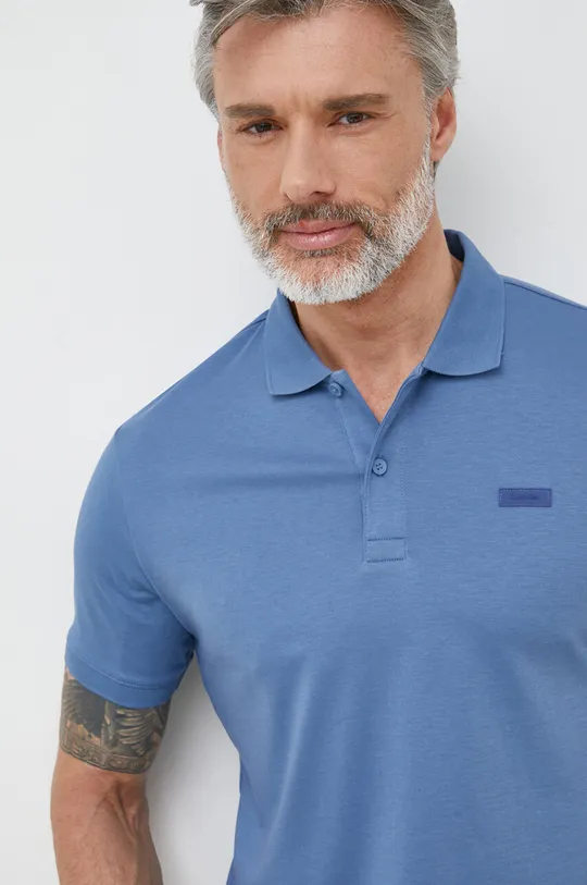 μπλε Βαμβακερό μπλουζάκι πόλο Calvin Klein Ανδρικά