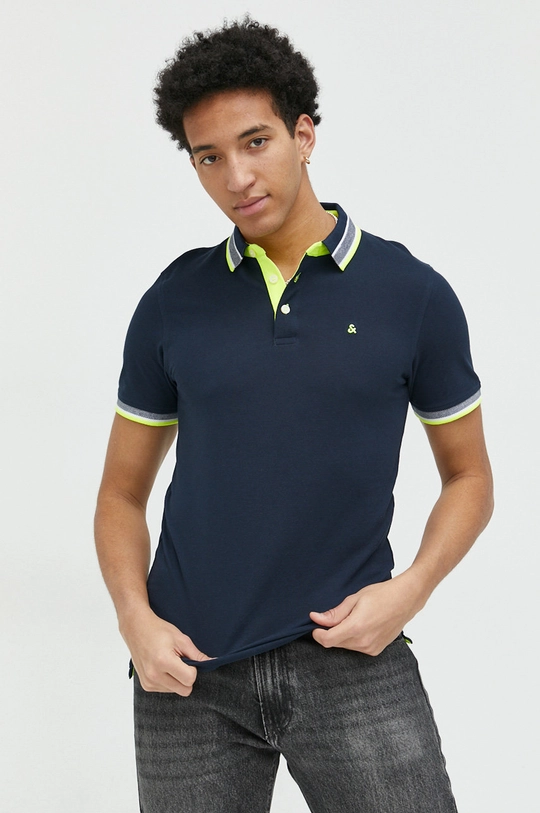 granatowy Jack & Jones polo bawełniane JJEPAULOS Męski