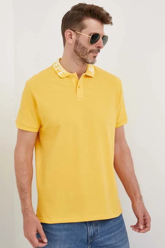 κίτρινο Βαμβακερό μπλουζάκι πόλο Pepe Jeans Jacob Ανδρικά