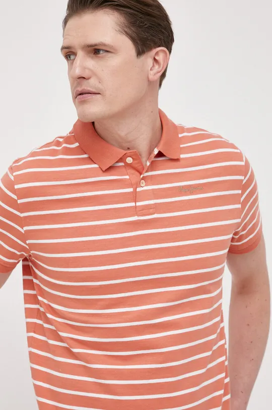 πορτοκαλί Βαμβακερό μπλουζάκι πόλο Pepe Jeans Pepe Stripes Ανδρικά