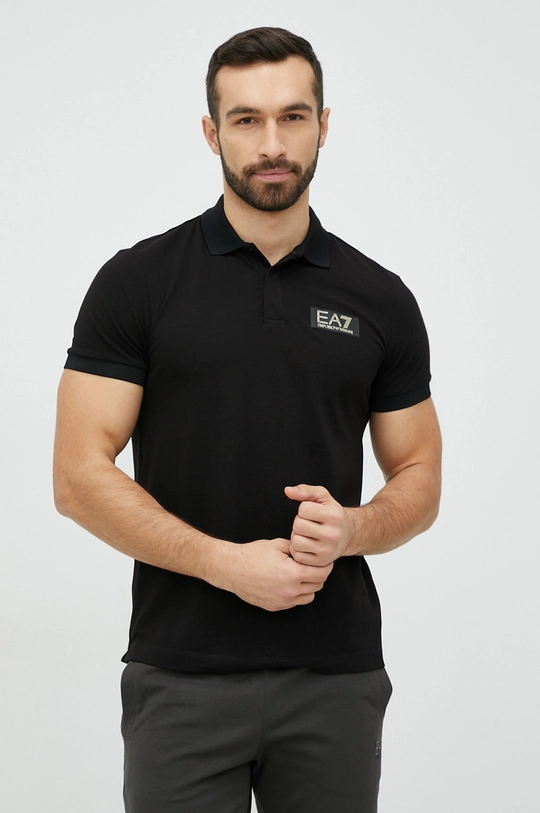 czarny EA7 Emporio Armani polo bawełniane