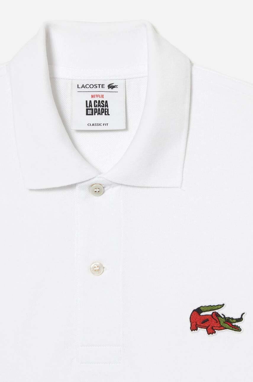 Βαμβακερό μπλουζάκι πόλο Lacoste x Netflix λευκό