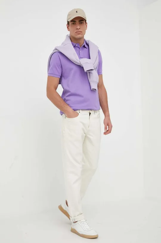 Βαμβακερό μπλουζάκι πόλο Polo Ralph Lauren μωβ