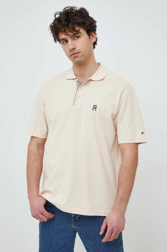 beżowy Tommy Hilfiger polo bawełniane Męski