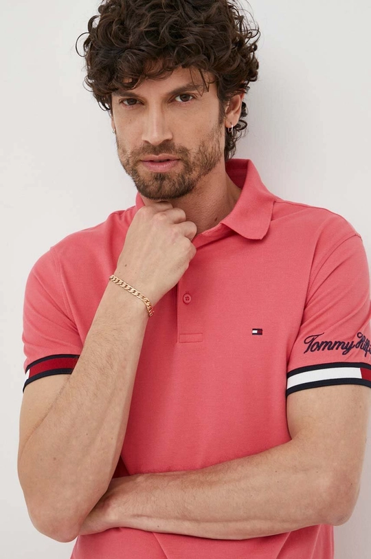 różowy Tommy Hilfiger polo bawełniane