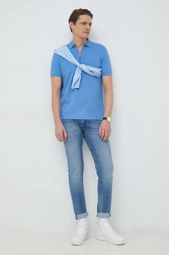 Βαμβακερό μπλουζάκι πόλο Tommy Hilfiger μπλε