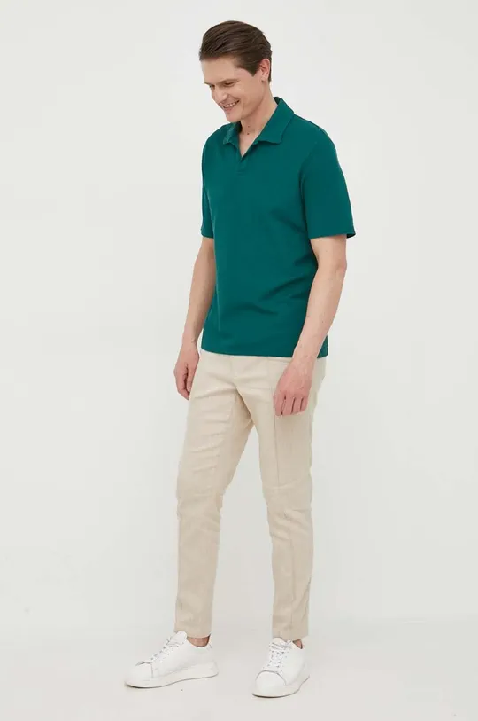 Βαμβακερό μπλουζάκι πόλο Sisley πράσινο