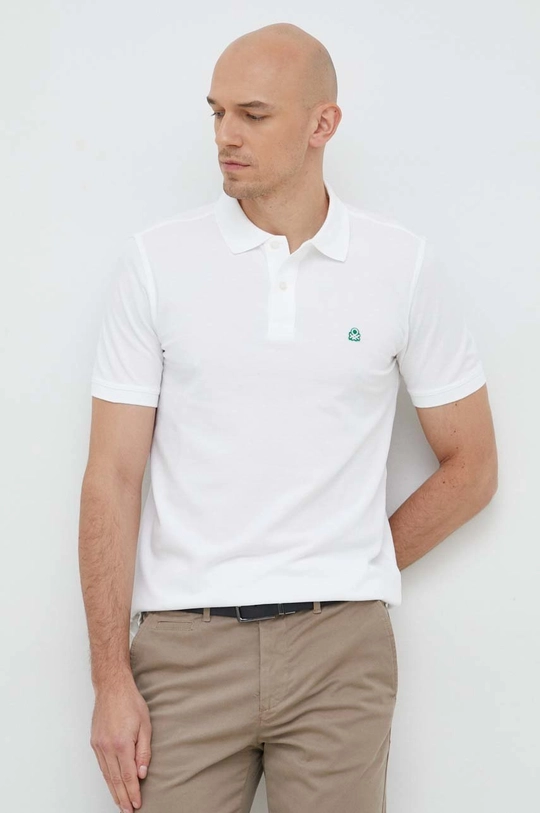 biela Bavlnené polo tričko United Colors of Benetton