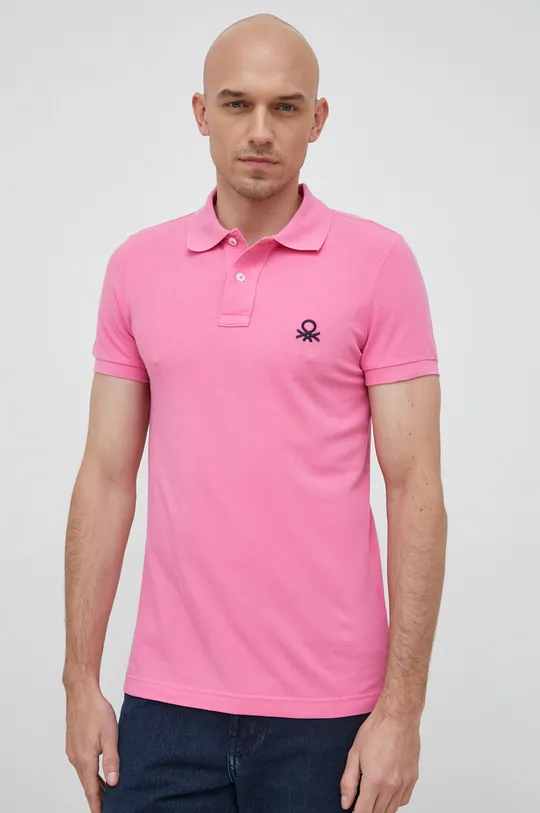 ροζ Βαμβακερό μπλουζάκι πόλο United Colors of Benetton Ανδρικά