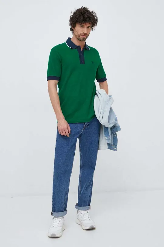 Βαμβακερό μπλουζάκι πόλο United Colors of Benetton πράσινο