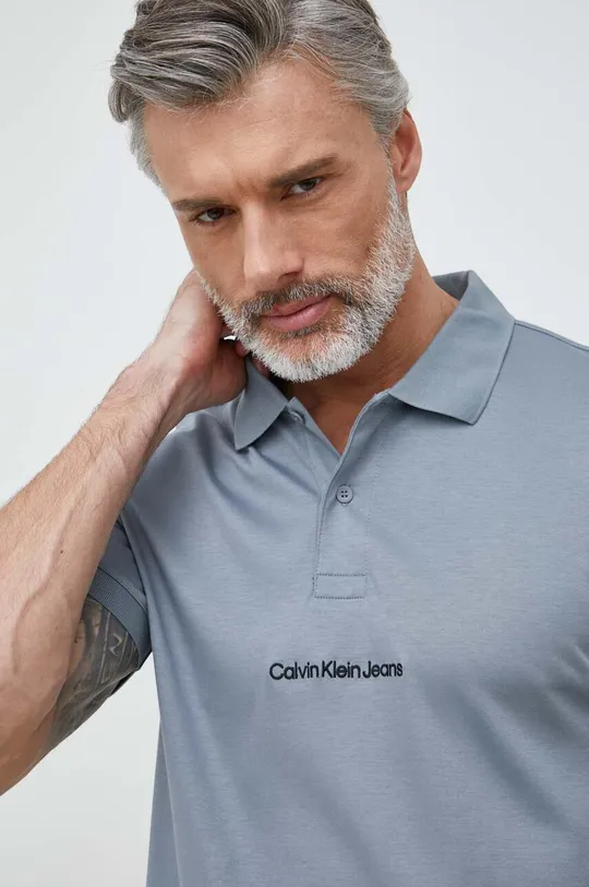 γκρί Βαμβακερό μπλουζάκι πόλο Calvin Klein Jeans Ανδρικά