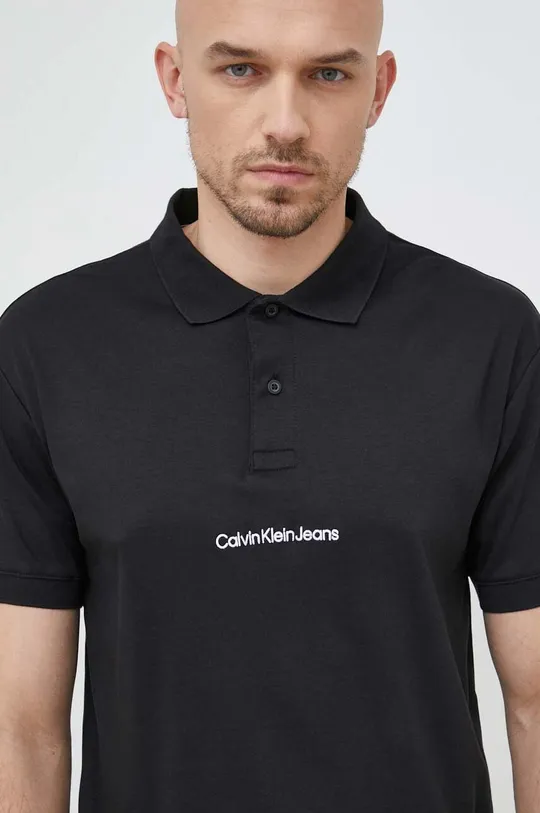 μαύρο Βαμβακερό μπλουζάκι πόλο Calvin Klein Jeans Ανδρικά