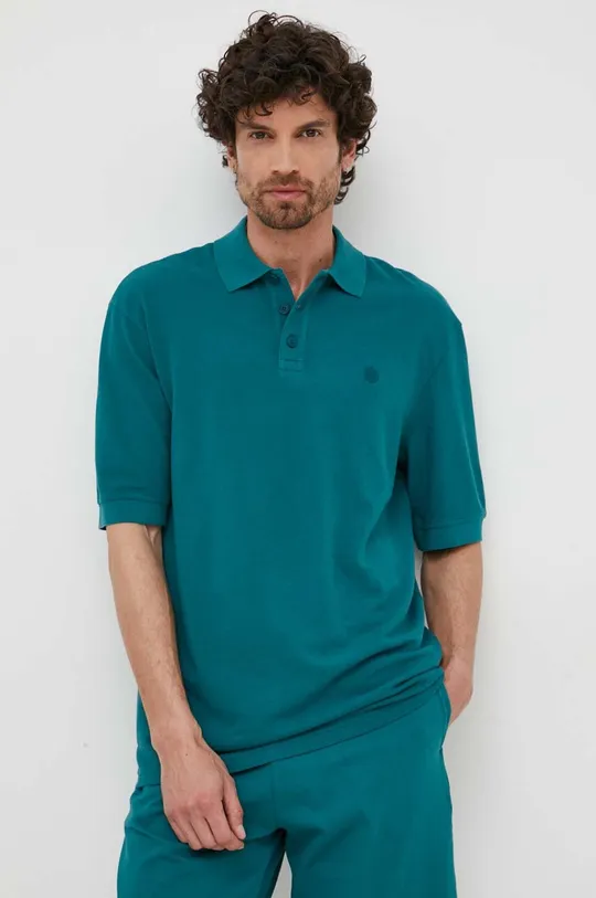tyrkysová Bavlnené polo tričko United Colors of Benetton Pánsky