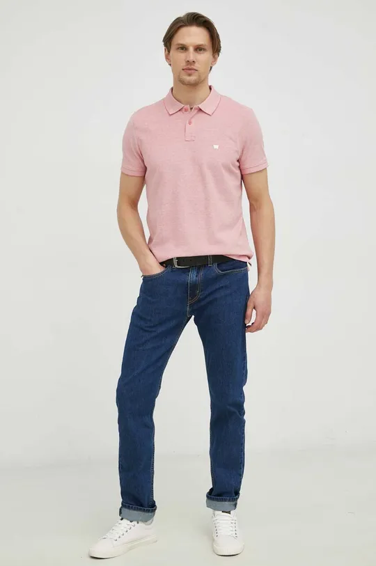 Βαμβακερό μπλουζάκι πόλο Wrangler ροζ