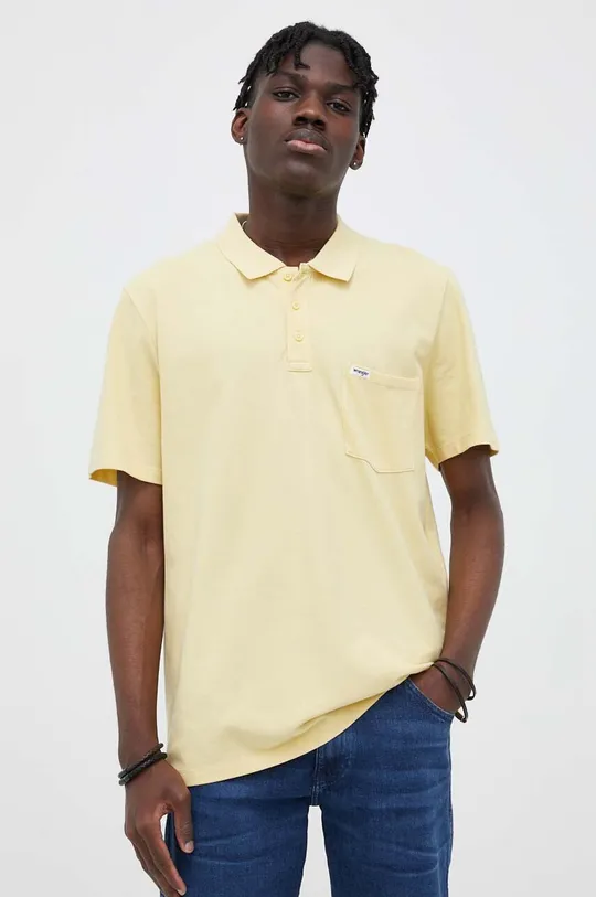 κίτρινο Βαμβακερό μπλουζάκι πόλο Wrangler Ανδρικά