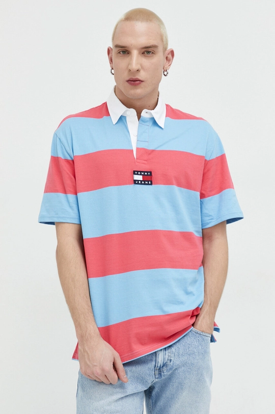 różowy Tommy Jeans polo bawełniane Męski