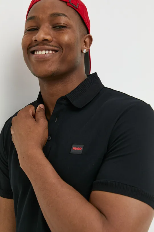 μαύρο Βαμβακερό μπλουζάκι πόλο HUGO Ανδρικά