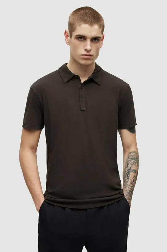 μαύρο Βαμβακερό μπλουζάκι πόλο AllSaints Ανδρικά