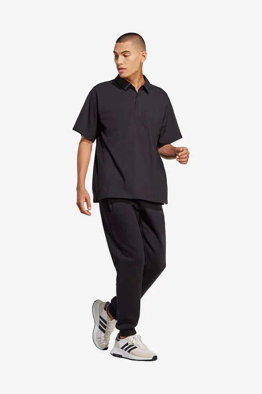 Βαμβακερό μπλουζάκι πόλο adidas Originals Essentials μαύρο