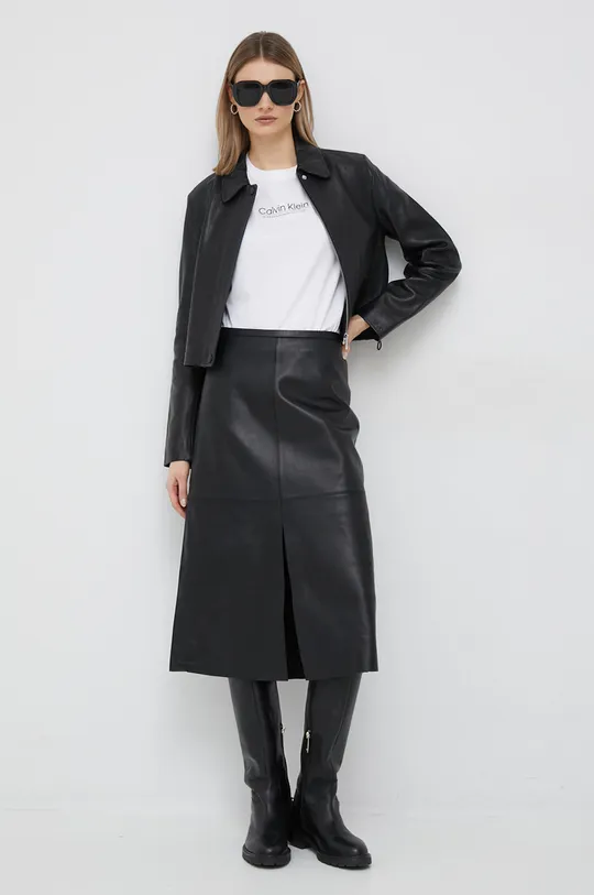 Kožená sukňa Calvin Klein čierna