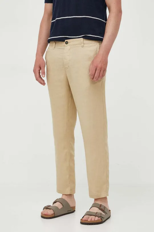 Льняные брюки United Colors of Benetton бежевый