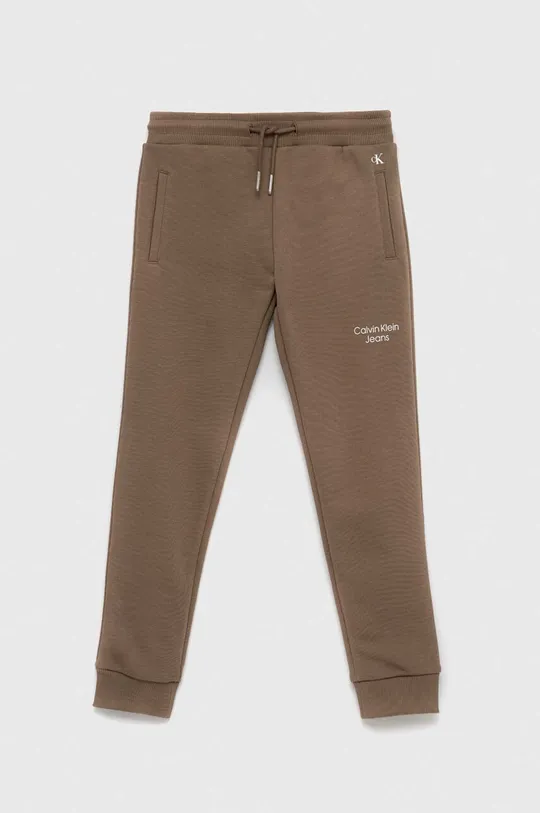 brązowy Calvin Klein Jeans spodnie dresowe dziecięce Chłopięcy