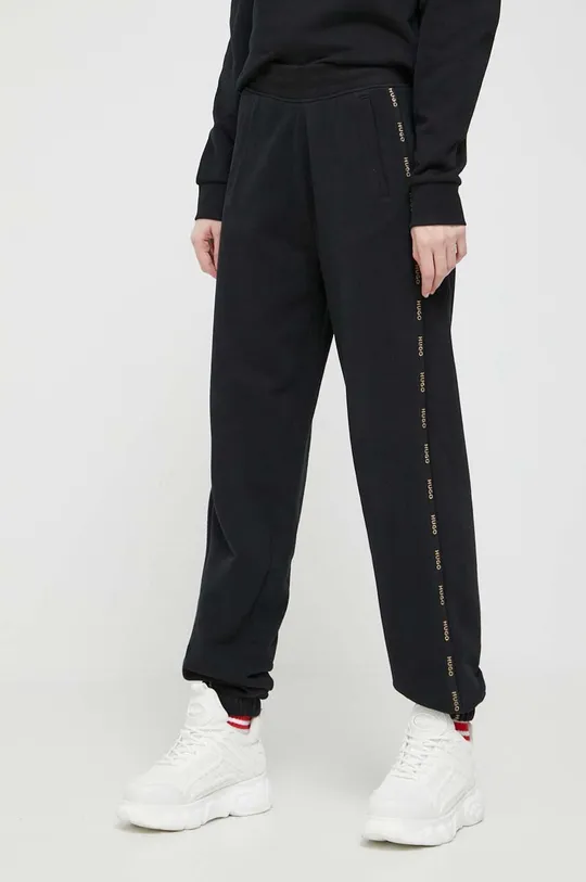 czarny HUGO spodnie dresowe bawełniane Damski