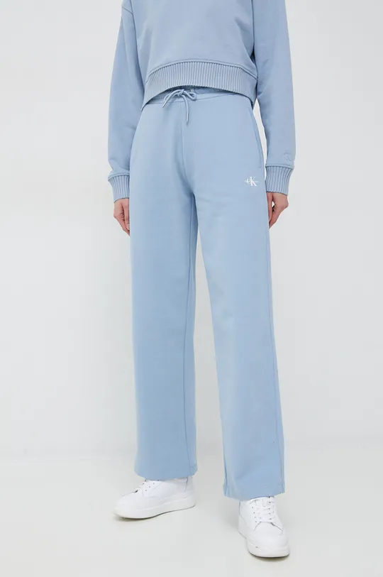 modra Bombažen spodnji del trenirke Calvin Klein Jeans Ženski