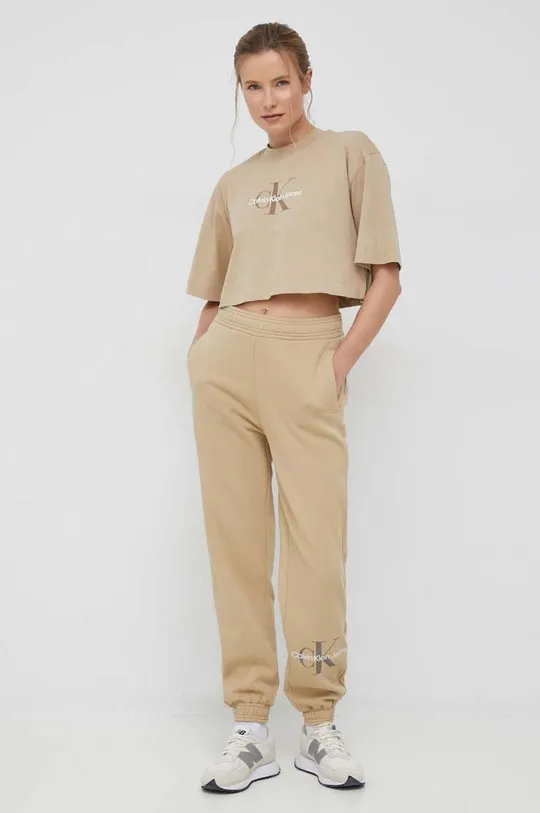 μπεζ Παντελόνι φόρμας Calvin Klein Jeans Γυναικεία
